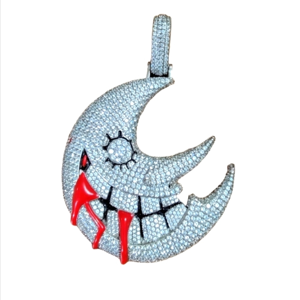 Iced Out Pave Rhinestone Blood Cresent Moon Pendant
